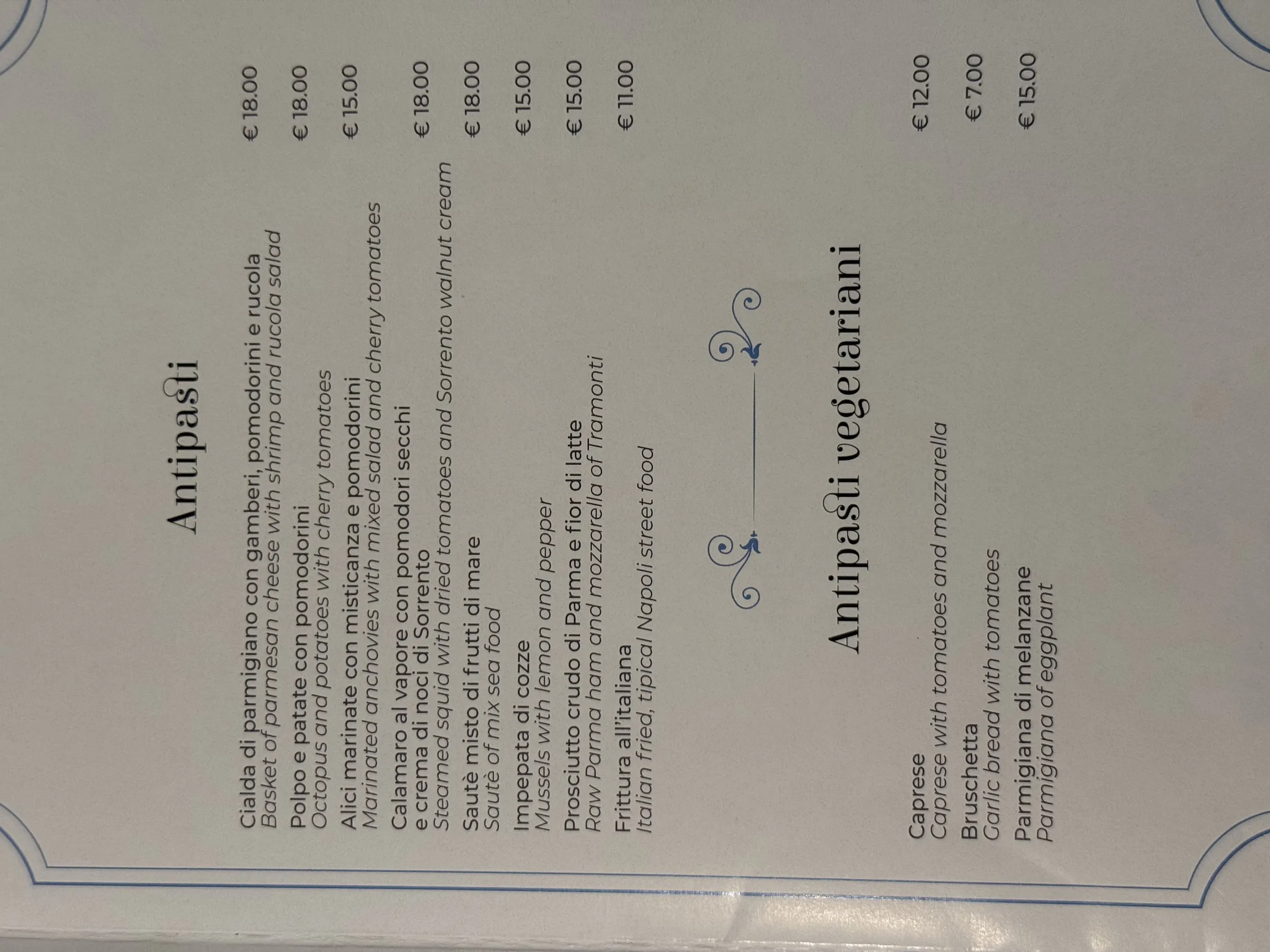 Menu cartaceo: Antipasti