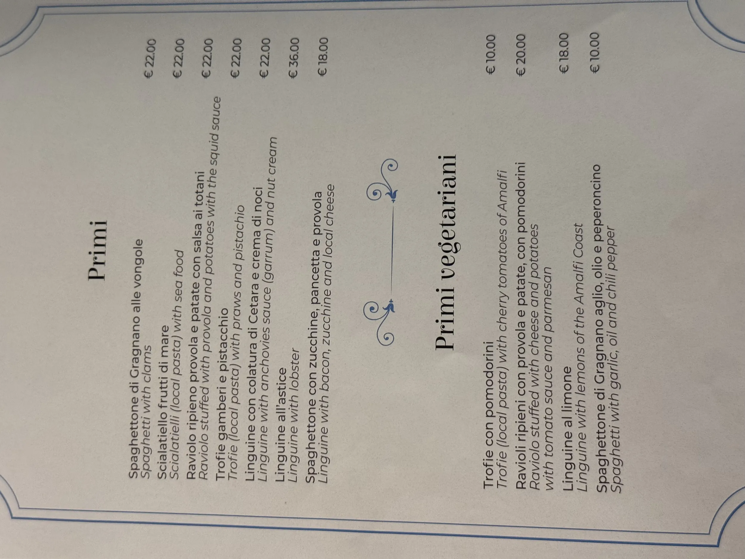 Menu cartaceo: Primi