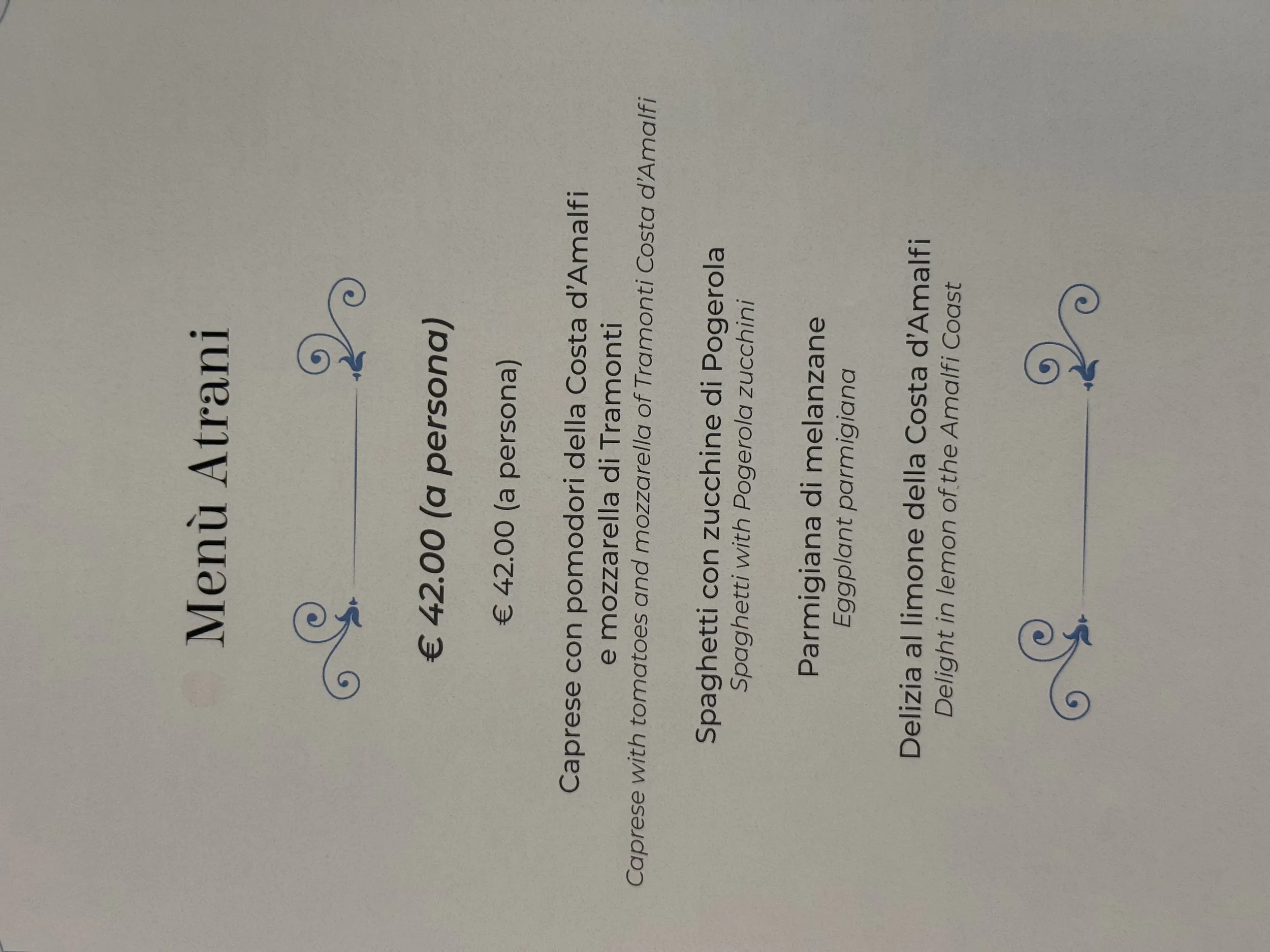 Menu cartaceo: Menu Atrani